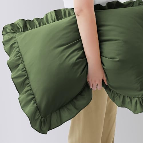 Ruffled Pillow Cases, Olive Green, Queen 20"x30" - Image 6