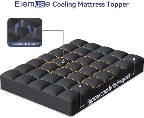 ELEMUSE Queen Black Mattress Topper, Thick Pillow Top Mattress Pad Cover - Image 2