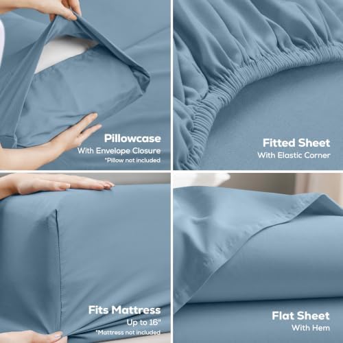 California King Sheets Set, 4 Pieces 16" Deep Pocket Bed Sheets, Dutch Blue - Image 3