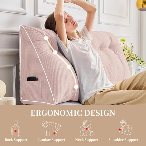 Sasttie Headboard Pillow Queen, Wedge Pillow Headboard, Light Pink - Image 3