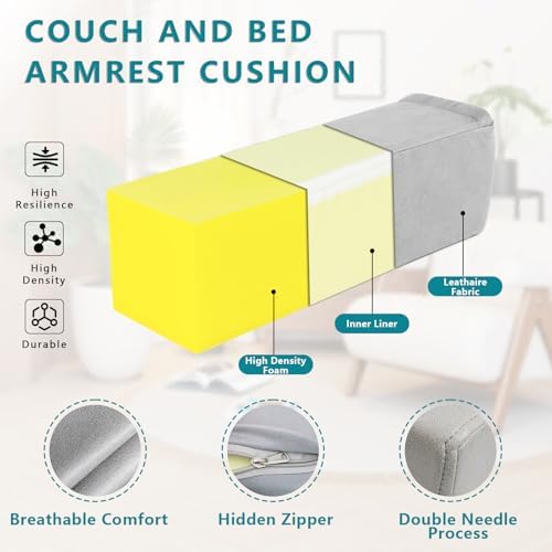 2 Pack Couch Arm Rest Pillow, High Density Foam Armrest Cushion, Removable & - Image 2