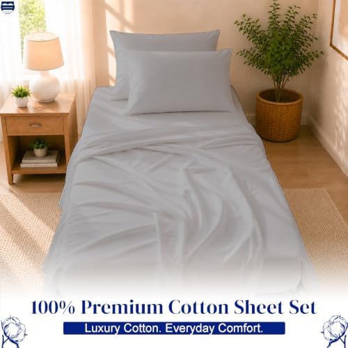 Cottingon 4 PC Cot Sheet Set 33"X75", Egyptian Cotton, Light Grey - Image 2