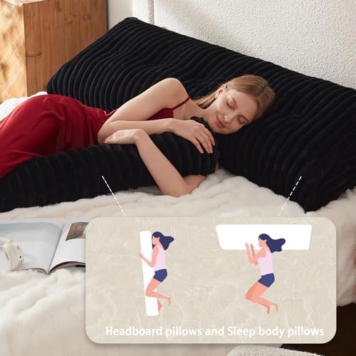 Headboard Pillow + A Long Neck Roll Pillow Body Pillow，Faux Fur Headboard Wedge - Image 4