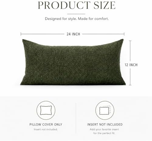 JoraLion 12x24 inch Boucle Lumbar Pillow Cover, Army Green Woven Texture - Image 3