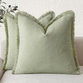 Foindtower Decorative Linen Fringe Throw Pillow Covers 18×18 Light Green by Foindtower