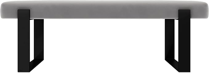 VANT Upholstered Bed Bench - Velvet Platinum Grey - Matte Black - Contemporary Modern, Bedroom Bench Seat, Hallway, or Entryway