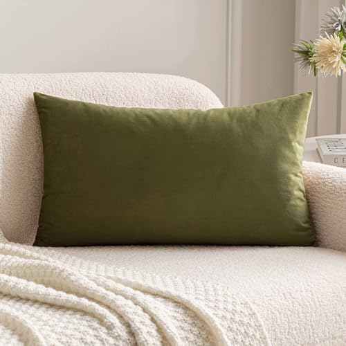 MIULEE 12x20 Inch Lumbar Velvet Throw Pillow Cover Set of 1 Olive Green by MIULEE