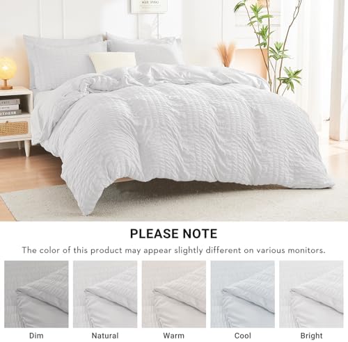 HYMOKEGE White Queen Comforter Set Seersucker 7 Pieces, All Season Luxury Bed - Image 6