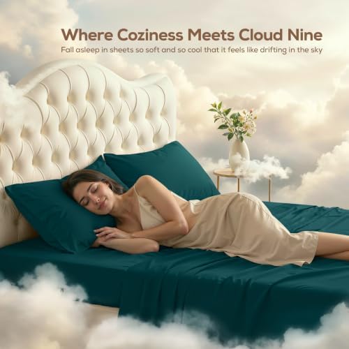 King Sheets Set, 4 Pieces 16" Deep Pocket Hotel Luxury Sheets, Teal Green - Image 4