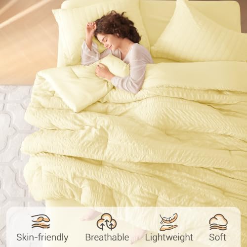 MUXHOMO 7 Pieces Oversized Queen Comforter Set, Seersucker Bed in a Bag - Image 2