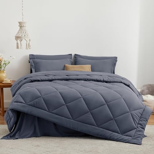 Love's cabin King Size Comforter Set Navy Blue, 7 Pieces King Bed in a Bag - Image 2