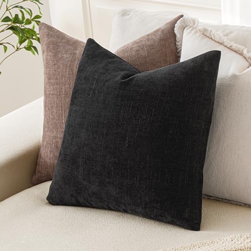 MIULEE Textured Chenille Throw Pillow Covers 18x18 Inch Black - Image 2