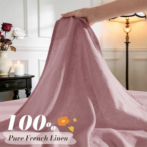 SONORO KATE 100% French Linen Cal King Size Sheets Set, Natural Flax Bedding - Image 2