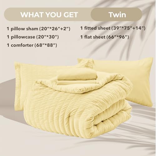 HYMOKEGE Yellow Twin Comforter Set Seersucker 5 Pieces, All Season Luxury Bed - Image 6