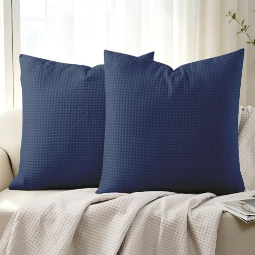 100% Cotton Waffle Weave Throw Pillow Covers Set of 2, 600TC Solid Reverse Side by ShunjieHome
