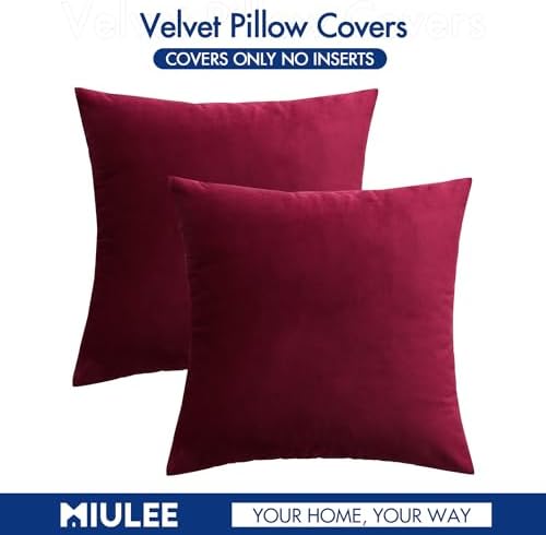 MIULEE 24x24 Inch Pack of 2 Euro Velvet Throw Pillow Covers Wine Red - Image 6