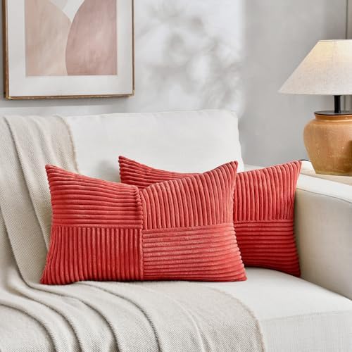 Fancy Homi Set of 2 Red Patchwork Striped 16x28 Inch Throw Pillow Covers - Image 5