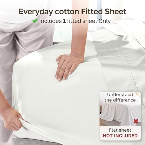 Soft Natural 100% Cotton Sateen Full Bed Fitted Sheet - Image 2