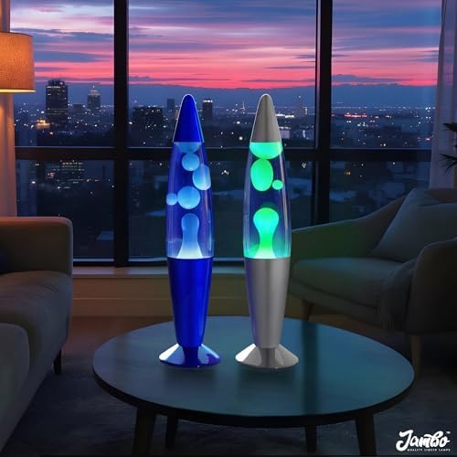 JAMBO 2 Pack- 16" Beautiful Lamp- Silver with Yellow/Green Wax and Blue with Blue/White Wax, Relaxing Liquid Lamp, Night Light Nightlight, Lamps for Adults Teens Kid - Image 2