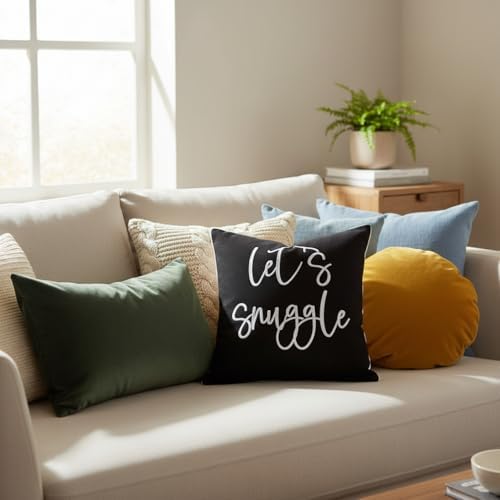 Sunkifover Let's Snuggle Decorative Throw Pillow Cover 18"x18" Black - Image 4