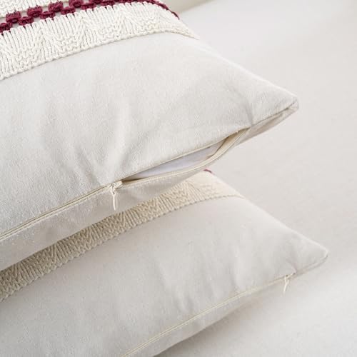 Fancy Homi Set of 2 Burgundy Boho Decorative Throw Pillow Covers 20x20 Inch - Image 3