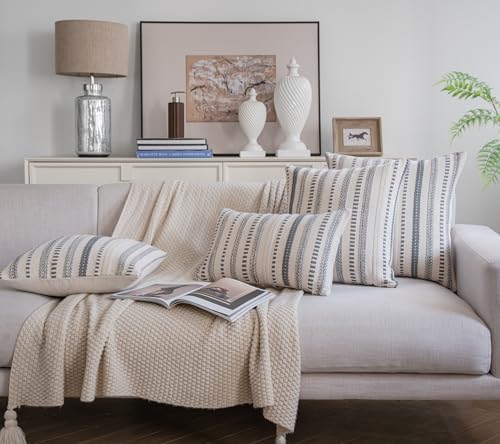 Cethom Grey Boho Throw Pillow Covers 18x18 Inch Set of 2, Stripe Textured - Image 6