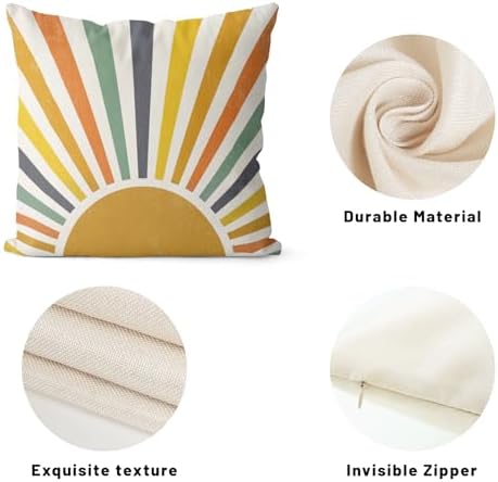 Boho Pillow Covers 20x20 Set of 2 Stripes Colorful Yellow Sunshine Decorative - Image 7