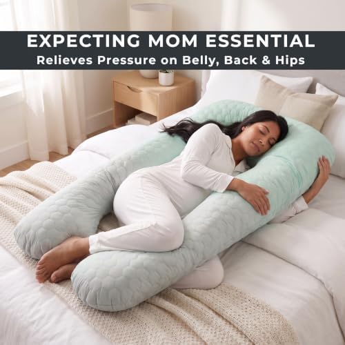 U Shaped Pregnancy Pillow Quilted Honeycomb 55 in Sage Ombre - Image 2