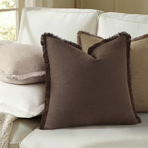 decorUhome Linen Fringe Black Throw Pillow Covers 20x20 Set of 2 - Image 7