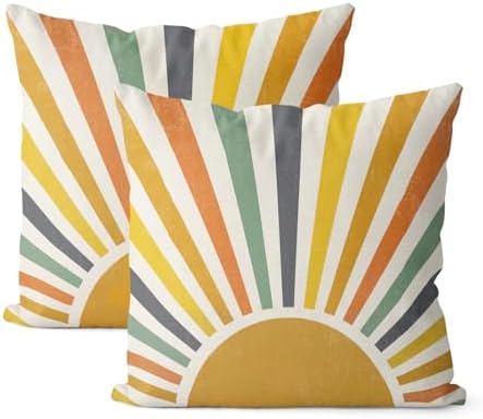 Boho Pillow Covers 20x20 Set of 2 Stripes Colorful Yellow Sunshine Decorative by GOLIANDA