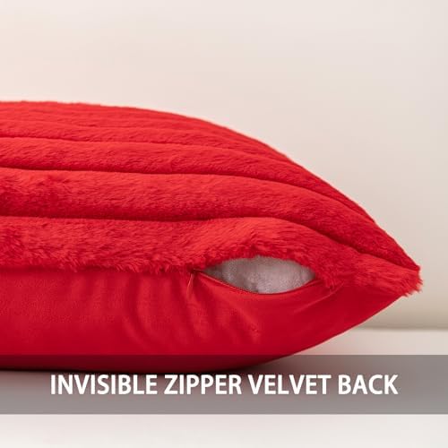Aegero Pack of 2 Faux Fur Christmas Throw Pillow Covers 12x20 Inch - Image 3