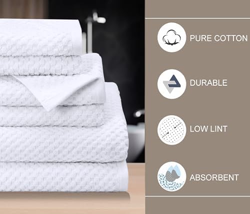 COTTON CRAFT Euro Spa Waffle Weave 6 Piece Towel Set - 100% Cotton - White - Image 3
