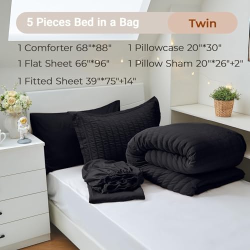 MUXHOMO 5 Pieces Twin Comforter Set, Seersucker Bed in a Bag Twin Size - Image 4