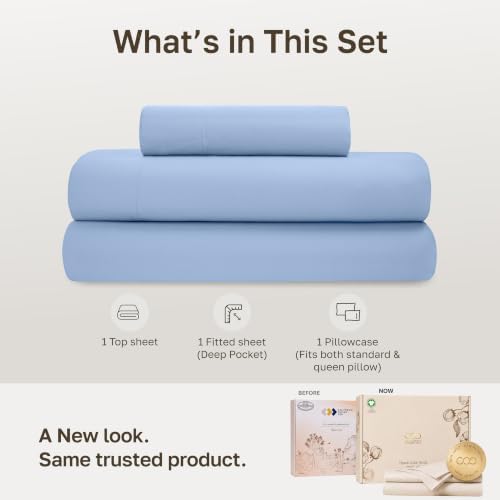 California Design Den Organic Cotton Twin Size Sheets, Light Blue - Image 3
