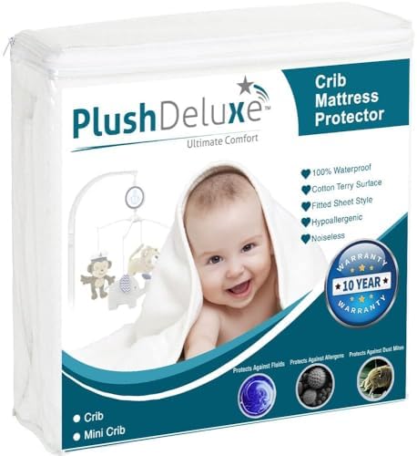 PlushDeluxe Waterproof Mini Crib Mattress Protector, Terry Cotton by PlushDeluxe