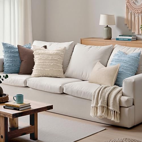 MIULEE Boho Linen Striped Throw Pillow Covers 18x18, Neutral Beige - Image 5