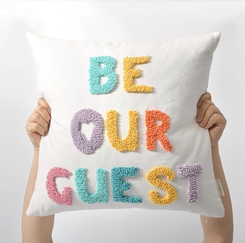 Boho Throw Pillow Covers 18*18 Spring Decorative Tufted Letters - Image 3
