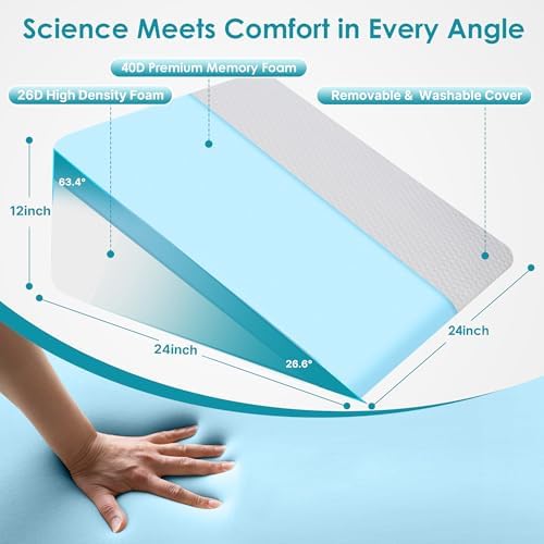 12 inch Bed Wedge Pillow for Sleeping, Reading & Resting, Cooling Memory Foam - Image 4