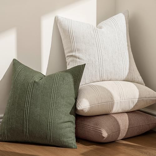 MIULEE Decorative Striped Throw Pillow Covers 22x22 in Natural Beige 2 Pack - Image 5