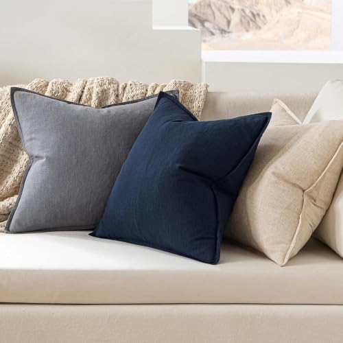MIULEE Decorative Linen Pillow Covers 18x18 Inch Navy Blue - Image 3