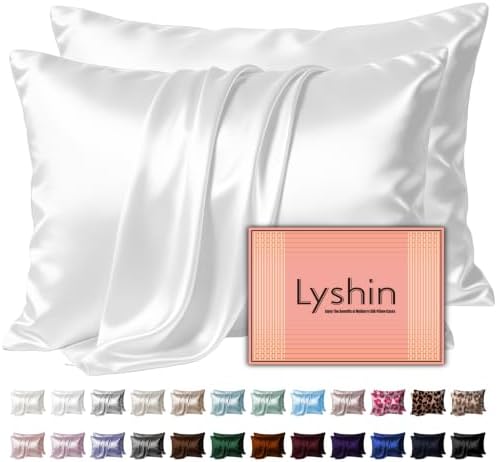 LYSHIN White Silk Pillow Cases 2 Pack Standard Size by LYSHINSILKPILLOWCASES