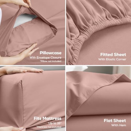 California King Sheets Set, 4 Pieces 16" Deep Pocket Bed Sheets, Blush Pink - Image 3