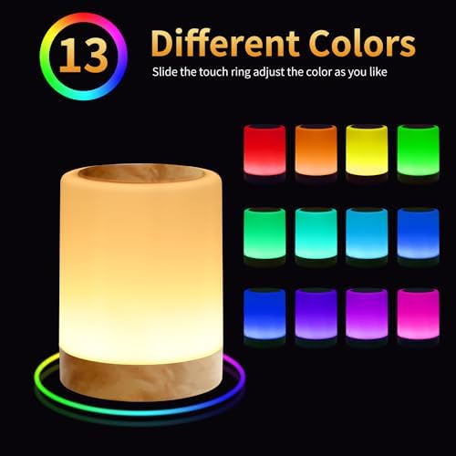 OORUN Touch Bedside Table Lamp,13 RGB Colors & 5 Brightness, USB Rechargeable Desk Lamp, Remote Control Dimmable Night Light with RGB Color Changing,Portable Lamp for Baby, Bedroom, Living Room - Image 3