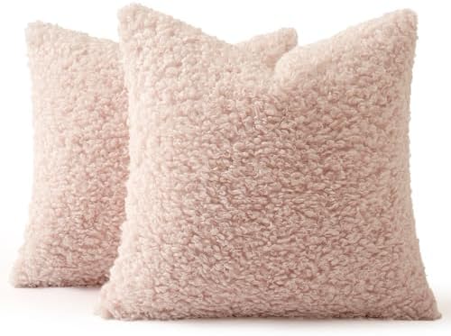 MIULEE Decorative Faux Fur Pillow Covers Sherpa 18x18 Pink - Image 6