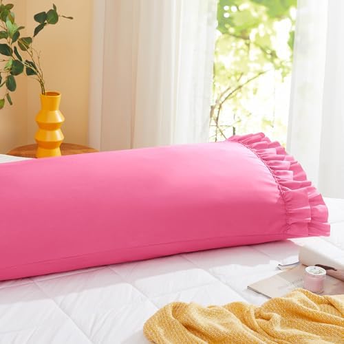 Vonty Hot Pink Ruffled Pillow Cases Set of 2, Queen Size, 20x30 Inch - Image 7