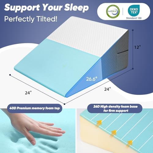 12 inch Bed Wedge Pillow for Adults Seniors, Cooling Memory Foam Incline Pillow - Image 6