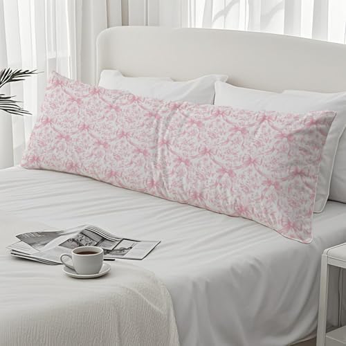 Coquette Pink Bow Chinoiserie Floral 20x54 Body Pillow Cover, Grandmillennial - Image 4