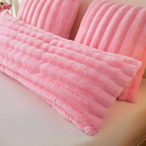 MEGO 20x54 Body Pillow Cover, Fluffy Wide Ribbed Faux Rabbit Fur - Image 6