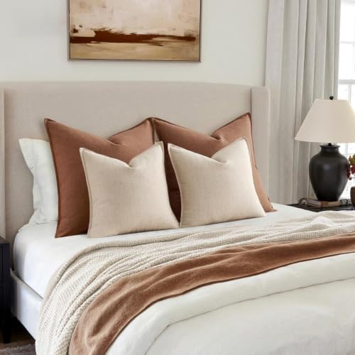 MIULEE Thick Textured Decorative Throw Pillow Covers 16x16 in Natural Linen - Image 5
