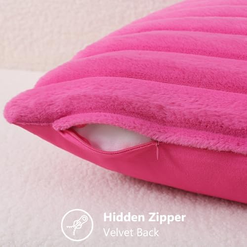 decorUhome Fall Faux Fur Throw Pillow Covers 24x24 Set of 2 Hot Pink - Image 3